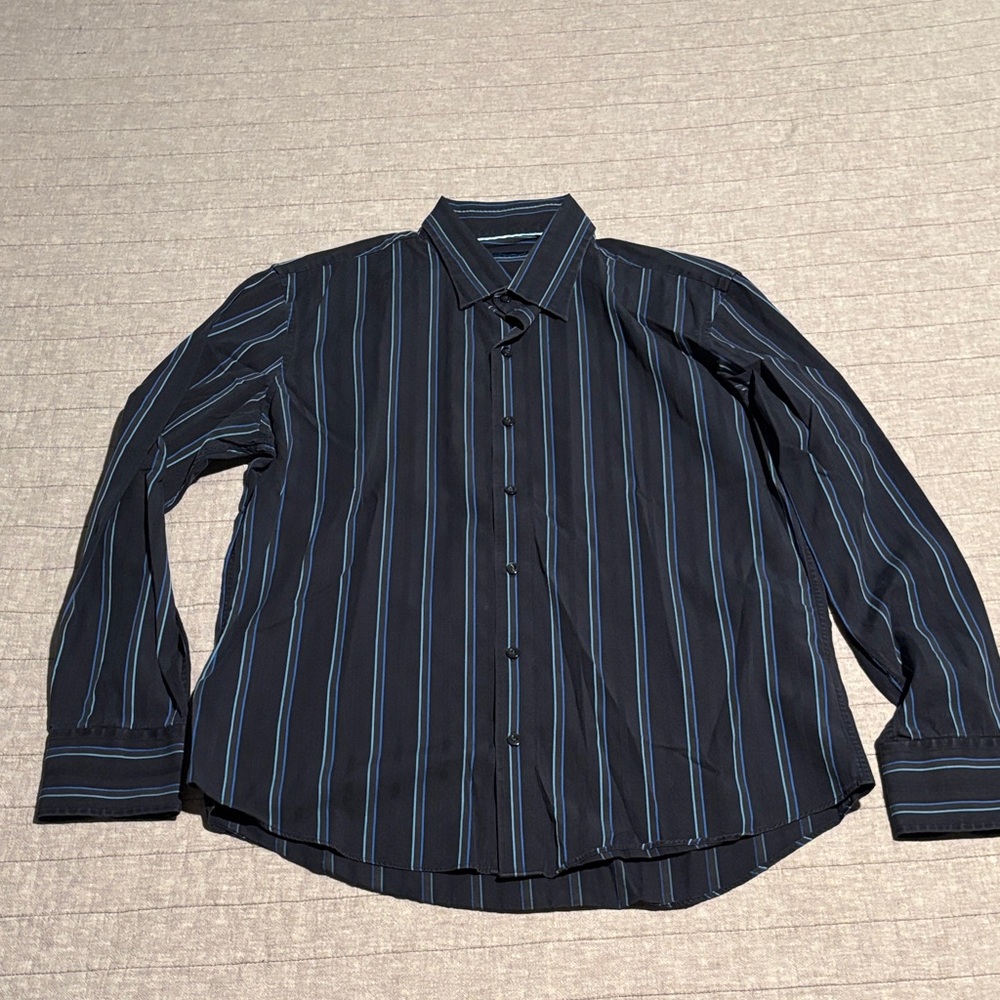 7 Diamonds Dark and Light Blue Striped Shirt